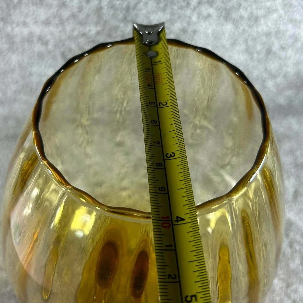 Brandy Snifter Vase Amber Optic Ribbed Glass Pedestal Scalloped Rim 9.5in
